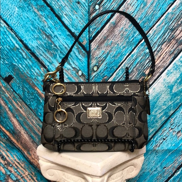 Coach Handbags - Coach Poppy Wristlet Black and Gold